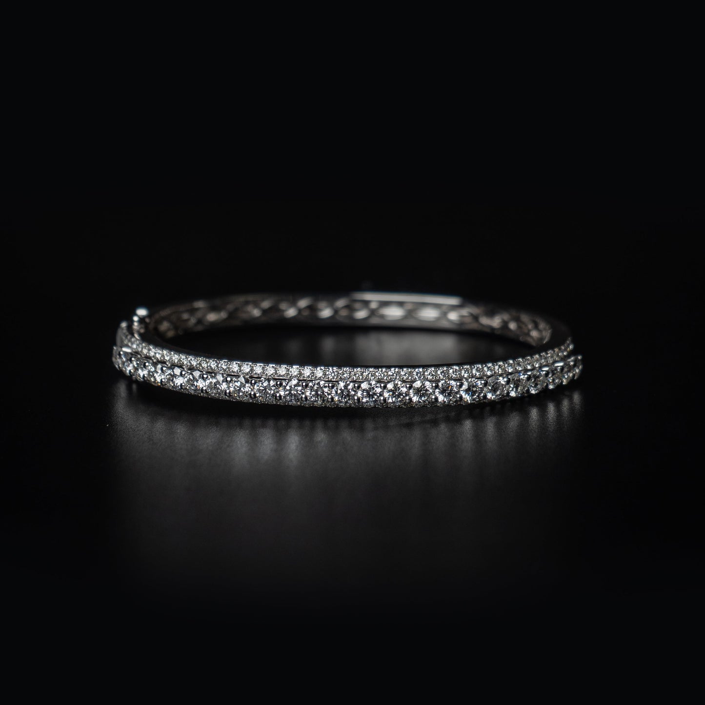 18k White Gold Natural Diamond 3 Row Bangle Bracelet