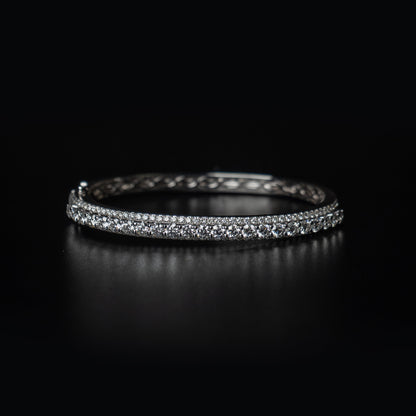 18k White Gold Natural Diamond 3 Row Bangle Bracelet